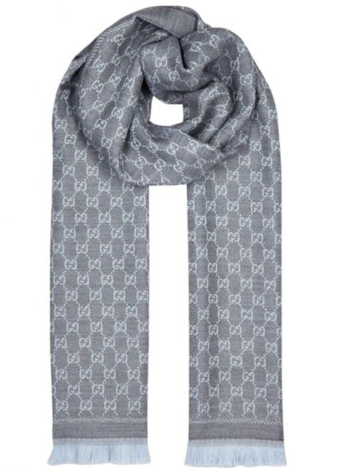 gucci 411115|GUCCI GG Pattern Scarf 411115 Light Blue Gray Wool Women's.